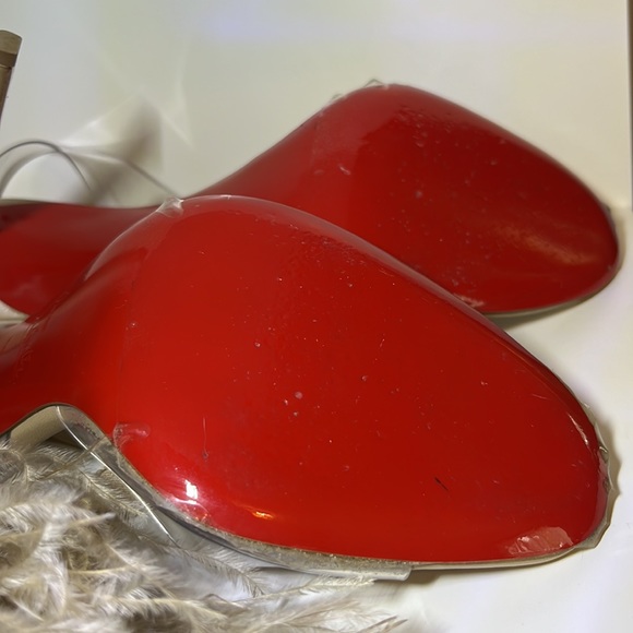 Louboutin Marie Edwina 100 Nude stilettos ribbon ostrich feathers pvc naked  1 - Picture 11 of 14